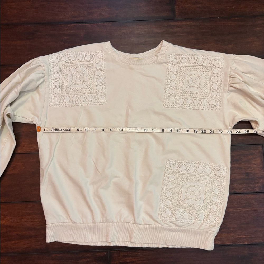 Cream Crochet Lace Patch Sweatshirt - Picture 10 of 12